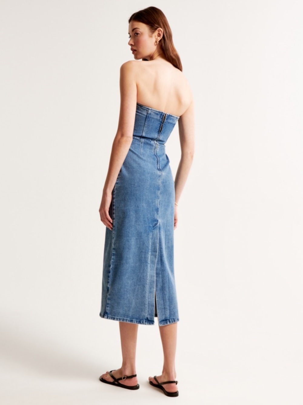 Abercrombie Strapless Medium Wash Denim Midi Dress - Picture 2 of 6